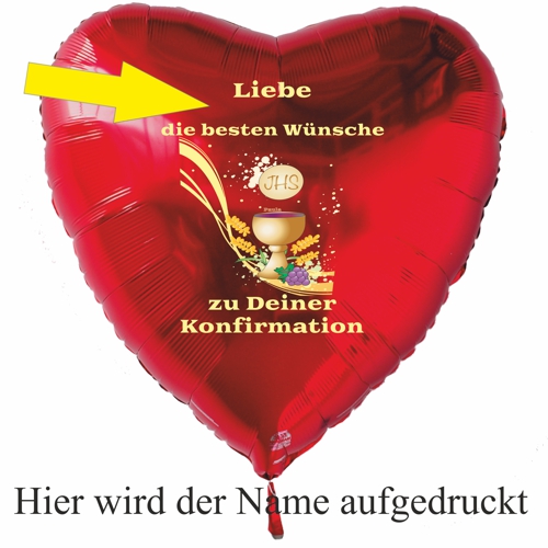 Konfirmations-Luftballon-mit-Name. Hier wird der Name des Konfirmationskindes erscheinen