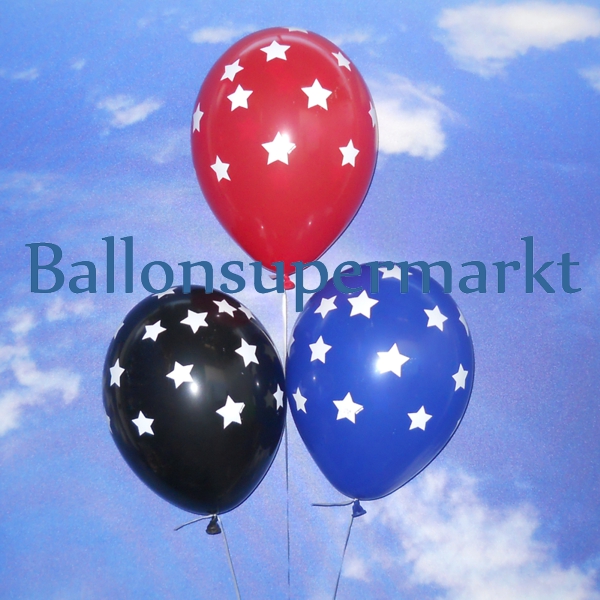 Latexballons-Sterne-Schwarz-Rot-Blau-Dekoration-zu-Silvester-Neujahr-Partydekoration