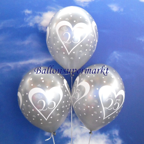 Latexballons-Zahl-25-silberne-Luftballons-Silberhochzeit-Dekoration-Jubilaeum