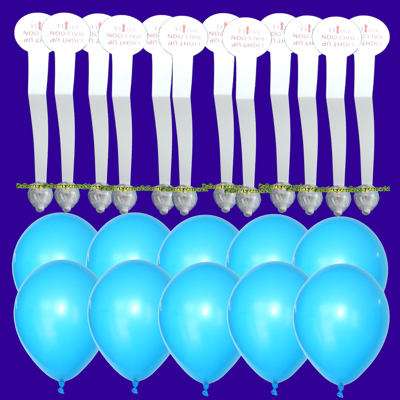 LED's und hellblaue Luftballons