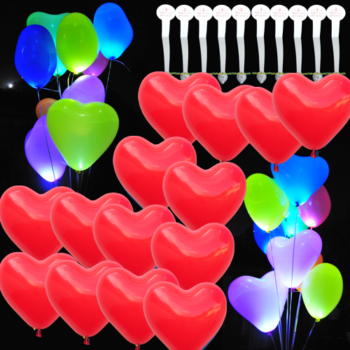 LED's und rote Herzluftballons