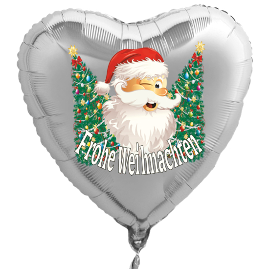 Weihnachtsmann zwischen Weihnachtsbäumen Luftballon aus Folie Herz in Silber