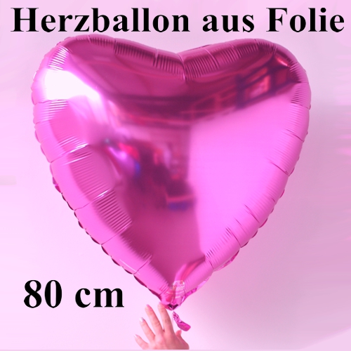 Großer Luftballon aus Folie, Herzballon Pink, 80 cm Jumbo-Riesenballon
