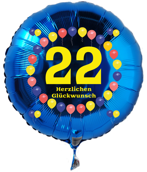 Luftballon zum 22. Geburtstag, Balloons, Rundballon mit Ballongas Helium