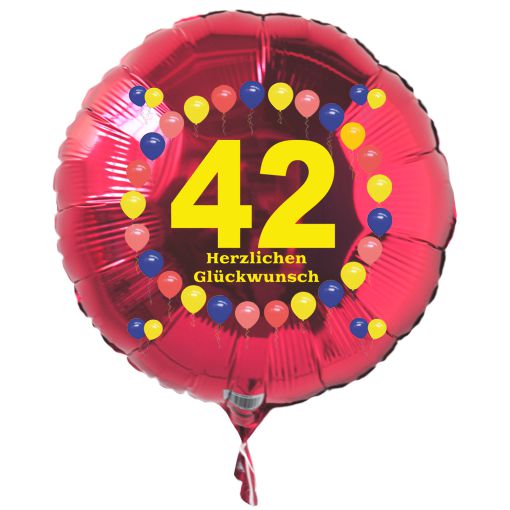 Luftballon zum 42. Geburtstag, Balloons, roter Rundballon mit Ballongas Helium