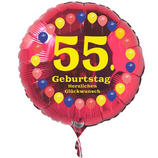 Luftballon zum 55. Geburtstag, Balloons, Rundballon mit Ballongas Helium