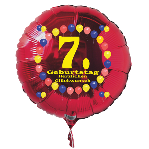 Luftballon zum 7. Geburtstag, Balloons, Rundballon mit Ballongas Helium