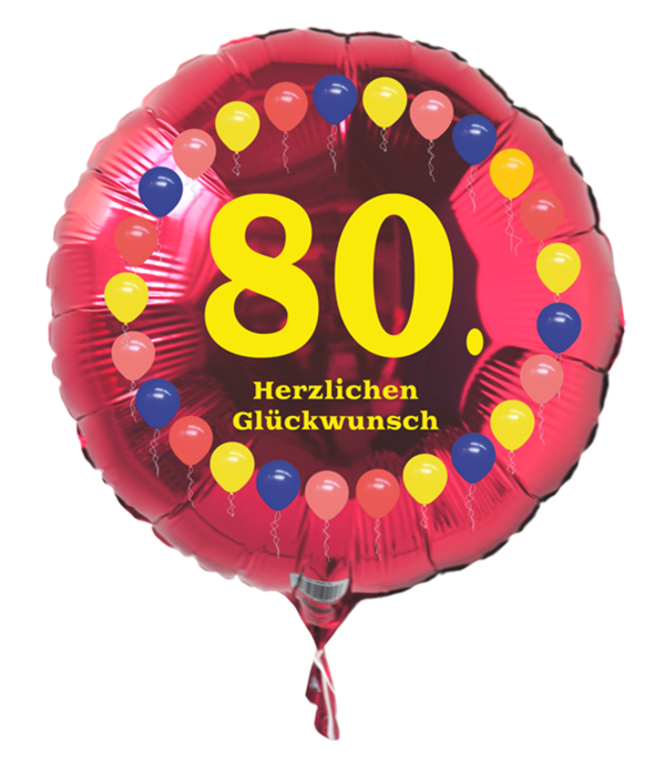 Luftballon zum 80. Geburtstag, Balloons, Rundballon mit Ballongas Helium
