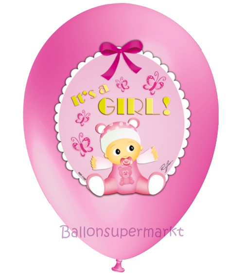 Luftballons-Its-a-Girl-5-Stueck-bunt-bedruckte-Latexballons-Dekoration-Geburt-Babyparty-Maedchen