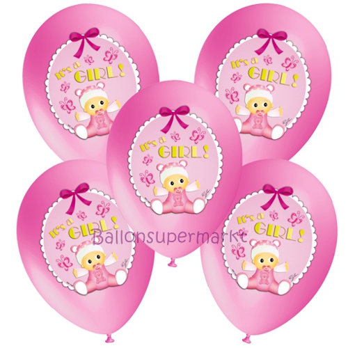 Luftballons-Its-a-Girl-5-Stueck-bunt-bedruckte-Latexballons-Dekoration-Geburt-Maedchen