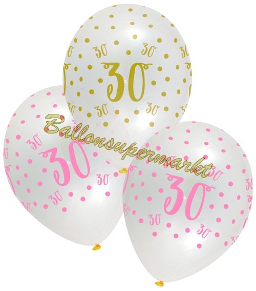 Luftballons-Pink-Chic-30-Latexballons-zum-30.-Geburtstag-Dekoration-Partydeko-6-Stueck-30-cm