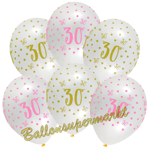 Luftballons-Pink-Chic-30-Latexballons-zum-30.-Geburtstag-Dekoration-Partydeko-6-Stueck