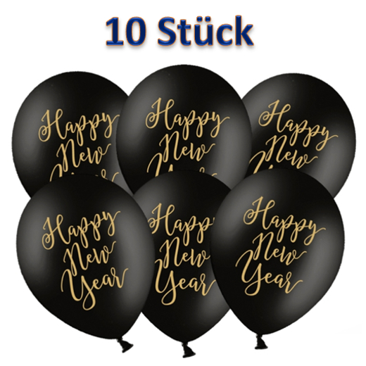Luftballons Silvester schwarz-gold-Happy-New-Year