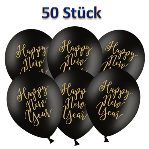 Luftballons-Silvester-Happy-New-Year-schwarz-gold-50-Stueck