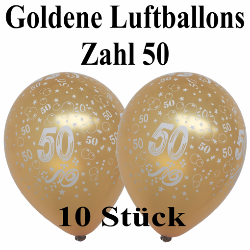 Zahlenballons Zahl 50 zum 50. Hochzeitstag, 10 Stück