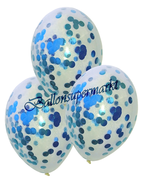 Luftballons-mit-Konfetti-Blau-25-cm-Dekoration-Party-Fest-Hochzeit-Silvester-Geburt-Luftfuellung