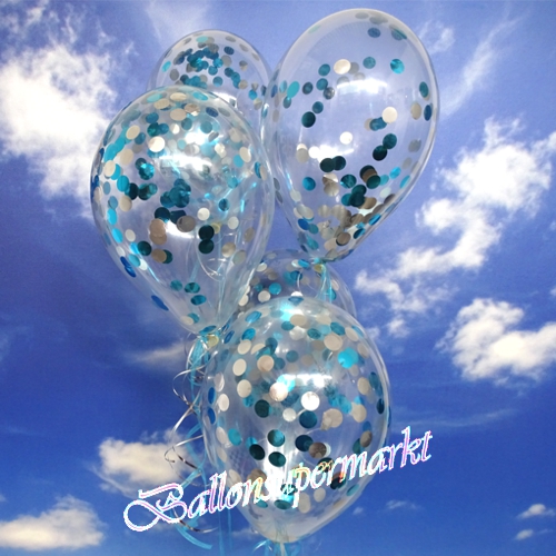 Luftballons-mit-Konfetti-Hellblau-Silber-Dekoration-Party-Fest-Hochzeit-Silvester