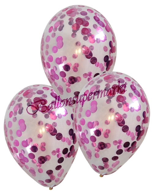 Luftballons-mit-Konfetti-Pink-25-cm-Dekoration-Party-Fest-Hochzeit-Silvester-Geburt-Luftfuellung