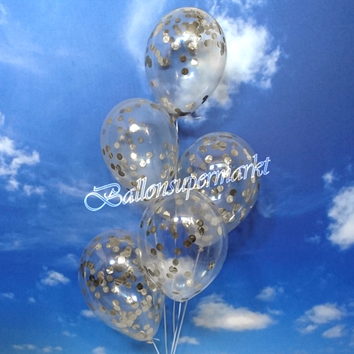 Luftballons-mit-Konfetti-Silber-Dekoration-Party-Fest-Hochzeit-Silvester-Silberhochzeit-Geburt-Taufe