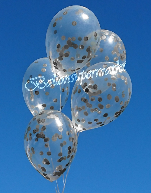 Luftballons-mit-Konfetti-Silber-Dekoration-Party-Fest-Hochzeit-Silvester-Silberhochzeit