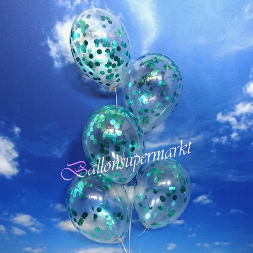Luftballons-mit-Konfetti-Tuerkis-Dekoration-Party-Fest-Hochzeit-Silvester-Geburt-Taufe