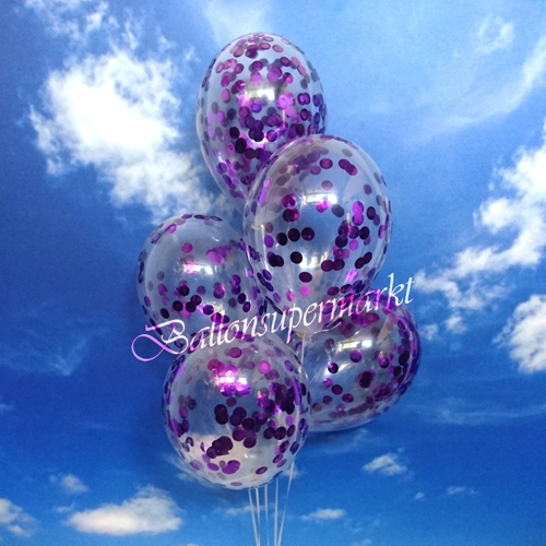 Luftballons-mit-Konfetti-Violett-Dekoration-Party-Fest-Hochzeit-Silvester-Geburt-Taufe