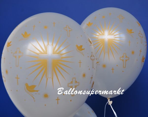 Luftballons-zu-Kommunion-Konfirmation-mit-Kreuzen-und-Tauben