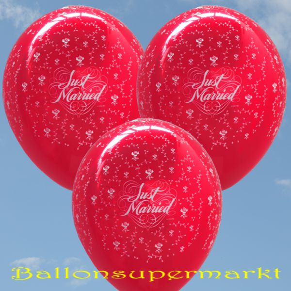 Luftballons-zur-Hochzeit-Just-Married-Rubinrote-Latexballons-30-cm