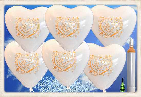 Luftballons-zur-Hochzeit-steigen-lassen-100-Herzluftballons-in-Weiss-Just-Married-7-Liter-Helium-Ballongas-Komplett-Set