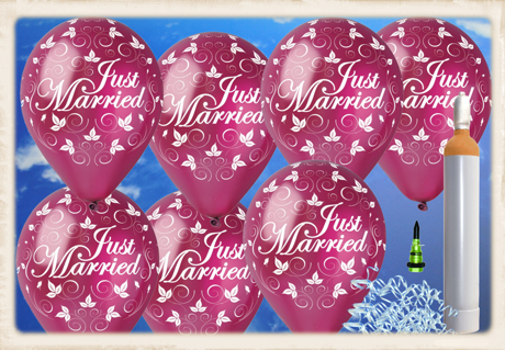 Luftballons zur Hochzeit steigen lassen, 100 Just Married Luftballons in Burgund, Ballons Helium Komplett-Set