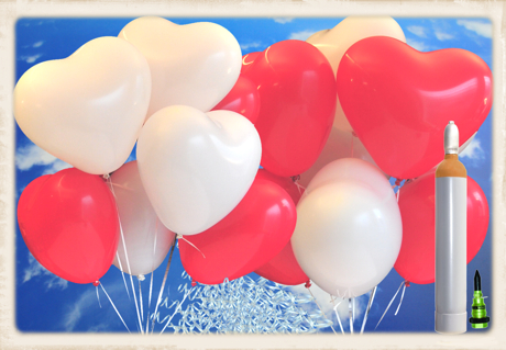 Luftballons zur Hochzeit steigen lassen, 100 große 40-45 cm Herzluftballons in Rot und Weiß, 20 Liter Helium Ballongas, komplettes Set