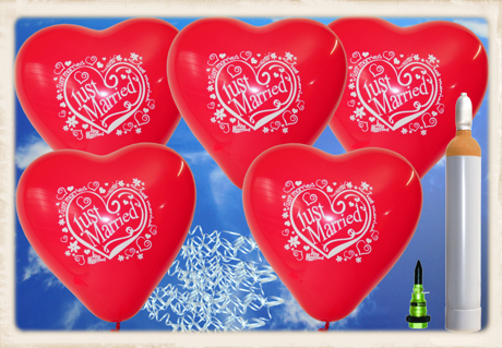 Luftballons-zur-Hochzeit-steigen-lassen-100-rote-Herzluftballons-aus-Latex-Just-Married-Helium-Komplett-Set