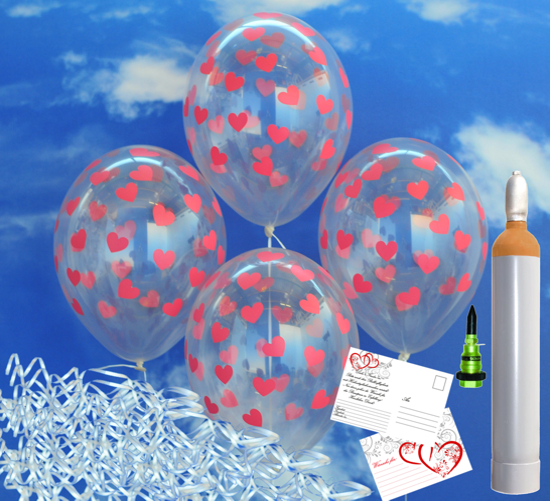 Luftballons-zur-Hochzeit-steigen-lassen-100-transparente-Luftballons-mit roten-Herzchen-Helium-Ballongas-Set