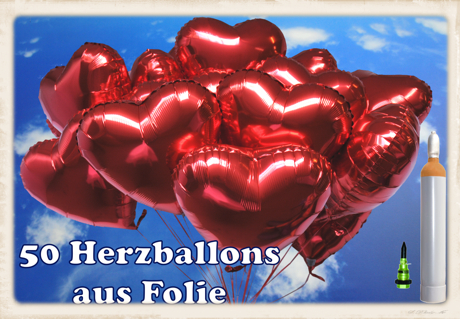 Luftballons zur Hochzeit steigen lassen, 50 Herzluftballons aus Folie, Helium-Komplett-Set