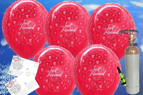 Luftballons-zur-Hochzeit30-Luftballons-Just-Married-rubinrot-Helium-Set