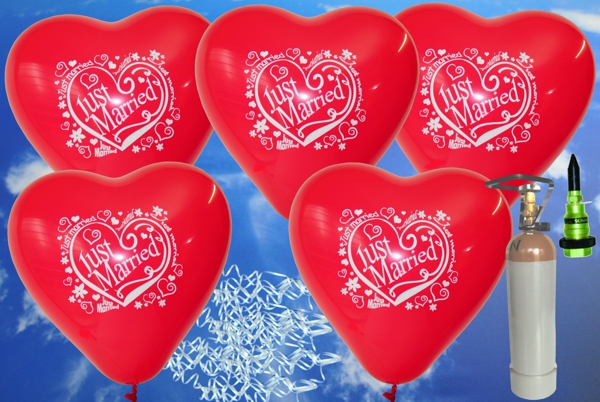 Luftballons-zur-Hochzeit-steigen-lassen-50-rote-Herzluftballons-Just-Married-Helium-Set