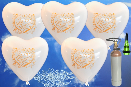 Luftballons-zur-Hochzeit-steigen-lassen-50-weisse-Herzluftballons-Just-Married-mit-Ballongasflasche-Helium-Set