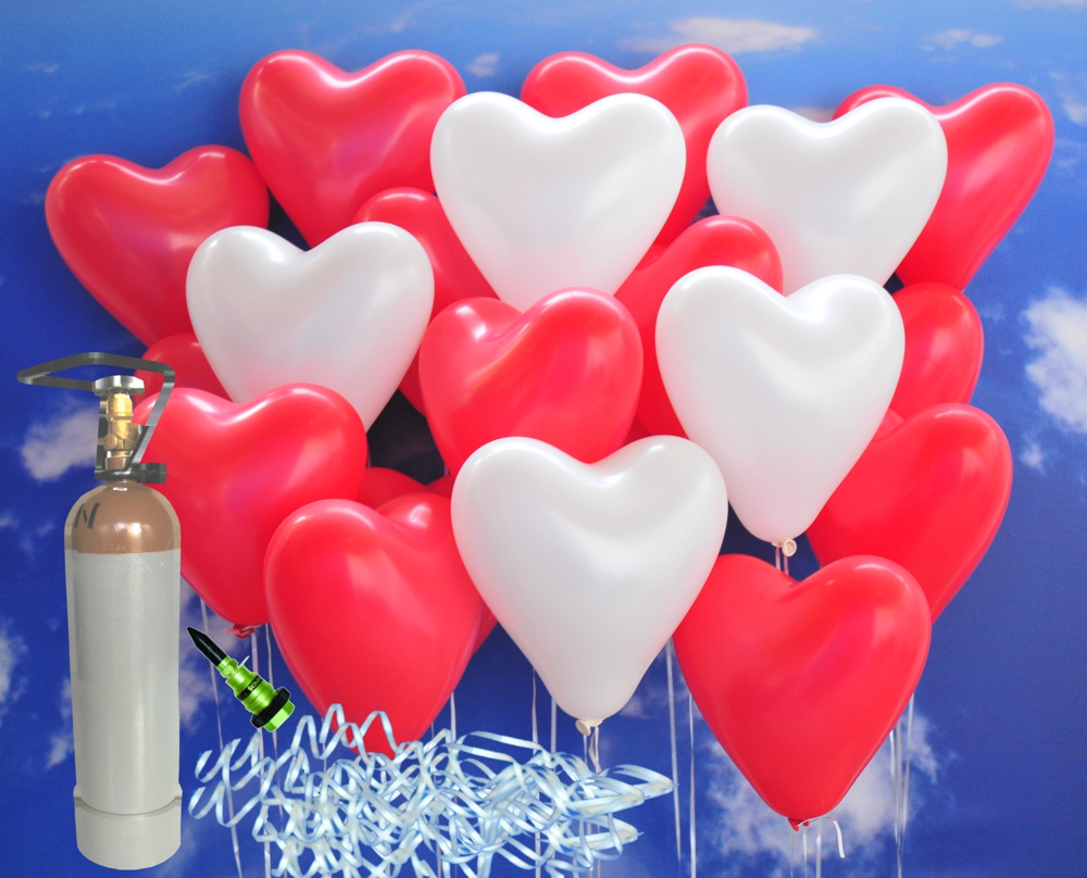 Helium Set 50 Herzballons Luftballons zur Hochzeit Hochzeitsballons Rot 