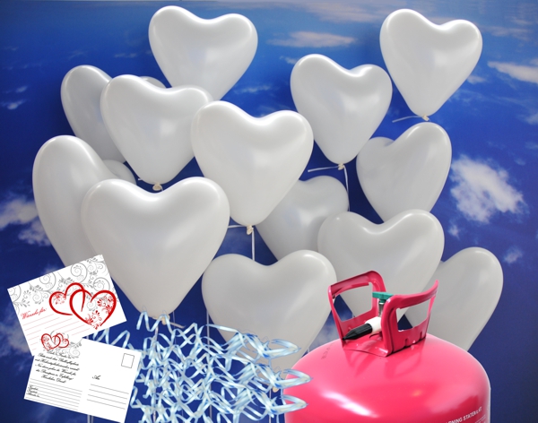 Luftballons-zur-Hochzeit-steigen-lassen-weisse-Herzluftballons-Helium-Set-inklusive-Ballonflugkarten