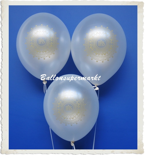 Luftballons in Weiß, IHS, Jesus, zu religiösen Anlässen und Feiern
