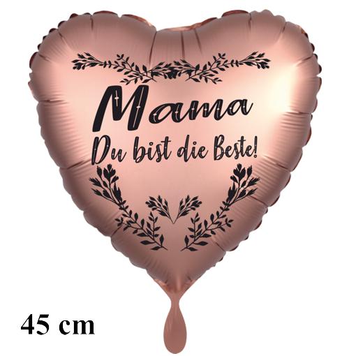 Mama du bist die Beste! Herzluftballon, Folie, satin-roségold, 45 cm