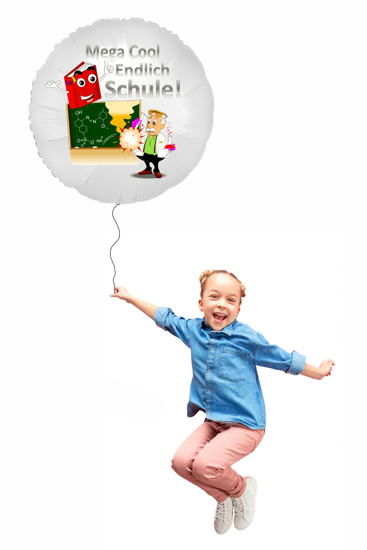 Mega Cool Endlich Schule! Weisser Luftballon zum Schulanfang, zur Einschulung, zum 1. Schuljahr, für Erstklässler