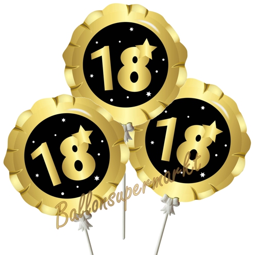 Mini-Loons-Folienballons-Zahl-18-Schwarz-Gold-zum-18.-Geburtstag-Luftballons-Geschenk-3-Stueck