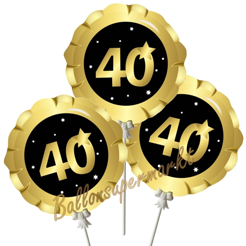 Mini-Loons-Folienballons-Zahl-40-Schwarz-Gold-zum-40.-Geburtstag-Luftballons-Geschenk-3-Stueck