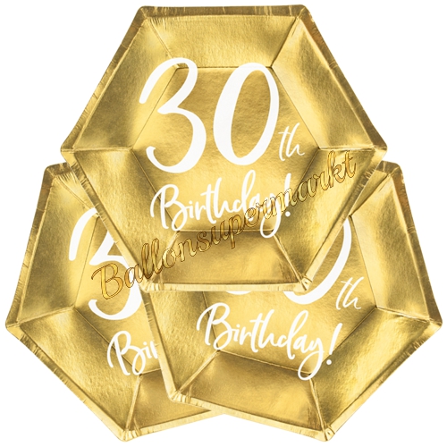 Mini-Partyteller-Gold-metallic-Zahl-30-Partydekoration-zum-30.-Geburtstag-Tischdeko-Pappteller