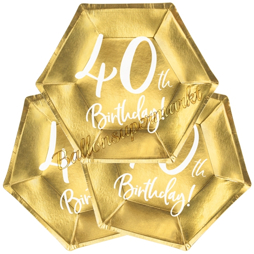 Mini-Partyteller-Gold-metallic-Zahl-40-Partydekoration-zum-40.-Geburtstag-Tischdeko-Pappteller