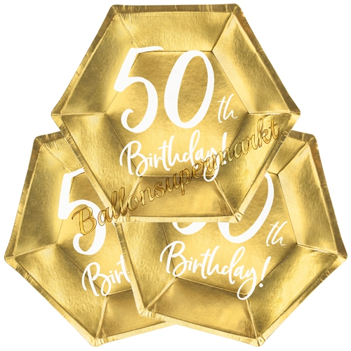 Mini-Partyteller-Gold-metallic-Zahl-50-Partydekoration-zum-50.-Geburtstag-Tischdeko-Pappteller