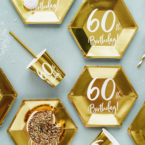 Mini-Partyteller-Gold-metallic-Zahl-60-Partydekoration-zum-60.-Geburtstag-Tischdeko-Pappteller-Dekobeispiel