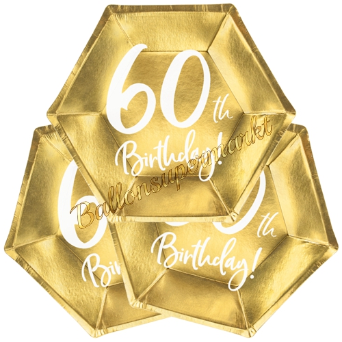 Mini-Partyteller-Gold-metallic-Zahl-60-Partydekoration-zum-60.-Geburtstag-Tischdeko-Pappteller