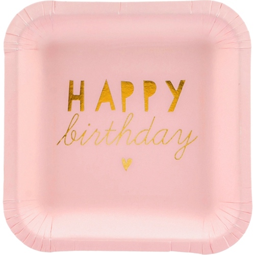 Mini-Partyteller-Happy-Birthday-Rosa-Partydekoration-Geburtstag-Tischdekoration-Pappteller